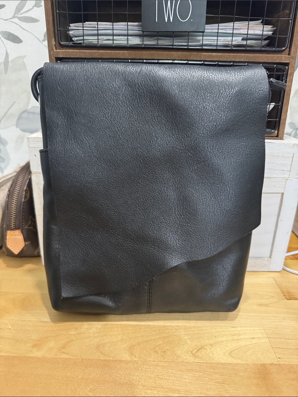 Black  Leather Crossbody Bag - Classic Minimalist Design